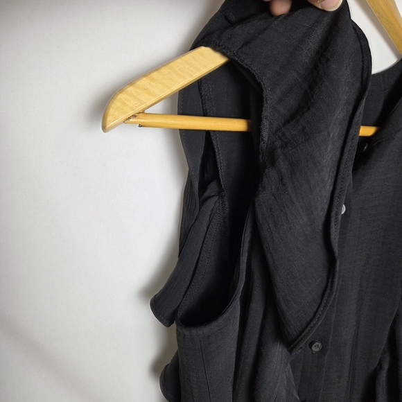 A New Day Black Ruffle-Trim Button Front Top Small Short Sleeve Business Casual - Picture 2 of 8